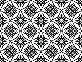 Floral seamless pattern with baroque style ornament. Modern stylish texture. Black and white. Repeating vector background.