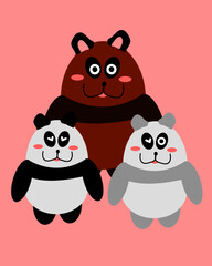 three cute bears vector illustration
