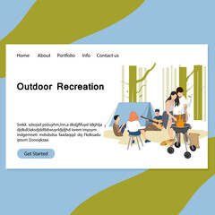 Outdoor recreation landing page, friends barbeque picnic