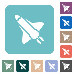 Space shuttle with propulsion rounded square flat icons