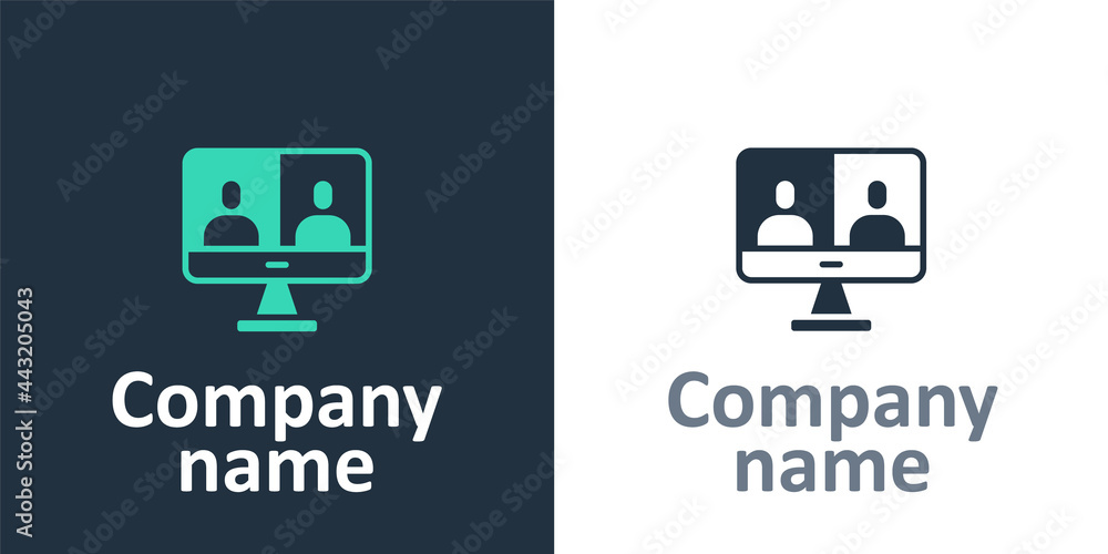 Poster logotype video chat conference icon isolated on white background. computer with video chat interface