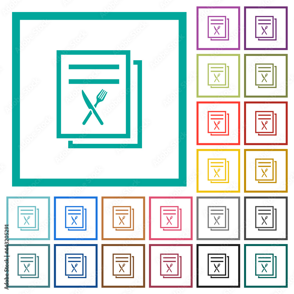 Poster Menu flat color icons with quadrant frames