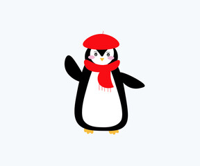 vector illustration of a penguin. penguin on a white background. new year penguin illustration in flat graphic and cartoon style. northern animal and bird for children