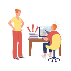 Fototapeta premium Mother upset with son semi flat color vector characters. Standing and sitting figures. Full body people on white. Teen issue isolated modern cartoon style illustration for graphic design and animation
