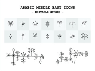 Middle east plants editable stroke icons 
