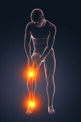 Foot and knee pain, 3D illustration