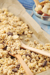 Homemade granola with nuts and chocolate