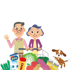 スーパーで食材を購入する老夫婦