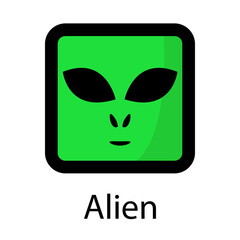 Logo con palabra Alien con cabeza de extraterrestre en cuadrado en color verde y negro