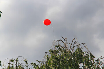  balloon that has escaped to freedom soars in the stormy sky