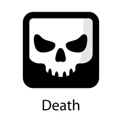 Logo con palabra Death con calavera con forma de cuadrado en color blanco y negro