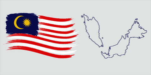 A vector of Malaysia flag in brush stroke and map. Banner, template and celebration wish concept