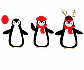 vector penguin on a white background. new year penguin illustration in flat and cartoon graphics. funny penguin illustration for children