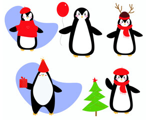 Obraz premium vector penguin on a white background. new year penguin illustration in flat and cartoon graphics. funny penguin illustration for children