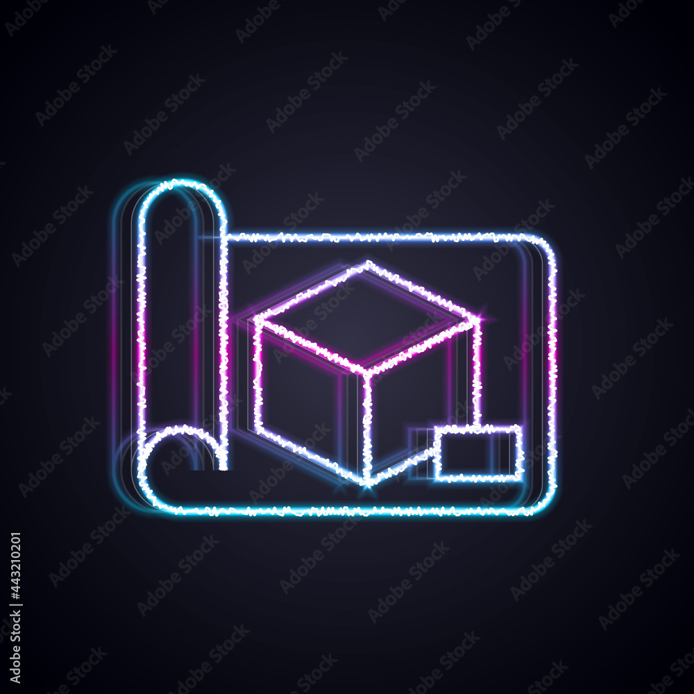 Poster glowing neon line graphing paper for engineering icon isolated on black background. vector