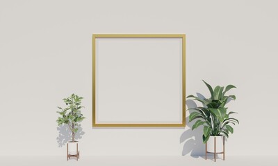 empty photo frame white background The angle that looks comfortable 3d rendering