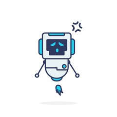 Simple robot cute character angry illustration