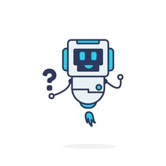 Pose happy with cute robot simple character illustration mascot logo blue