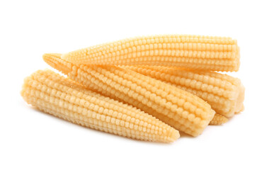 Fresh baby corn cobs on white background