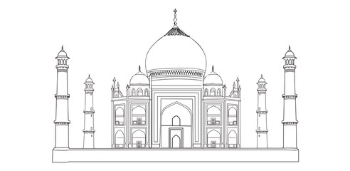 Taj mahal vector illustration, Line drawing of Taj Mahal,  - obrazy, fototapety, plakaty