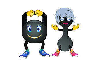 kettlebell and dumbbell cartoon animation 