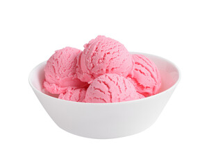 ice cream scoops in white cup on white background