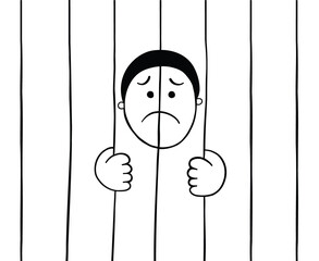 Cartoon prisoner holding prison bars, vector illustration