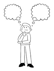 Cartoon man has two different opinions, vector illustration