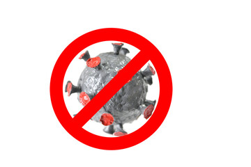 The virus is closed with a forbidden sign on a white background