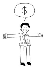 Cartoon man says he has a lot of money, vector illustration