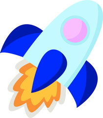 Rocket in cartoon style. Flying object in space. Cosmonautics Day. Vector flat illustration. 