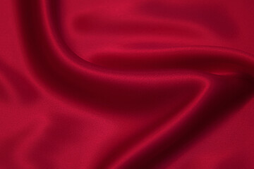 Plakat Close-up texture of natural red or pink fabric or cloth in same color. Fabric texture of natural cotton, silk or wool, or linen textile material. Red and orange canvas background.