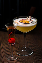Porn Star Martini Cocktail, Glass of porn star martini, Summer Cocktail with Passion fruit and cherries