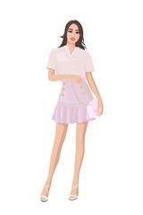 Women on high heels dressed in stylish trendy clothes - female fashion illustration