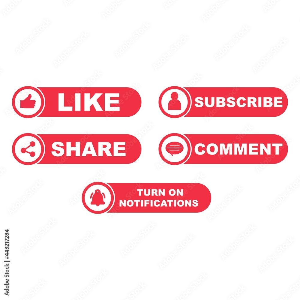 Poster subscribe button collection with the like, share, and comment section. stylish metallic color button