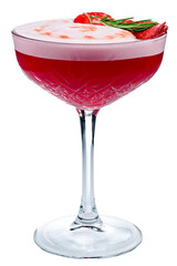 strawberry sour cocktail, Strawberry cocktail with ice cubes isolated on a white background