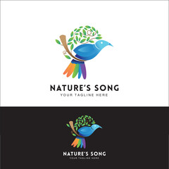 Abstract Exotic Bird Logo with Leaf