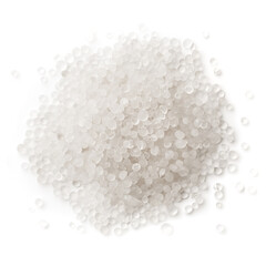 White plastic, polymer pellets for the production of plastic products, isolated on a white...