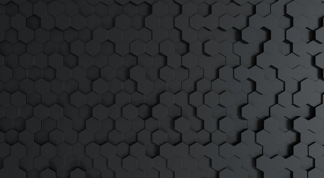 3D rendering, of abstract black hexagon tech background, hexagon shape wallpaper