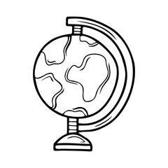 Fototapeta premium Hand drawn globe, school, office items isolated on a white background. Doodle, simple outline illustration. It can be used for decoration of textile, paper.