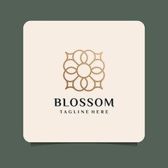 Minimal blossom flower monogram logo vector. Logo can be used for icon, brand, identity, decoration, flower, beauty, and spa