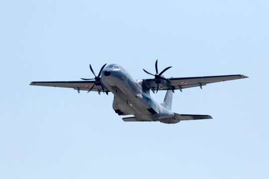 Luqa, Malta - September 25, 2017: Polish Air Force CASA C-295M (Reg: 025) departing after participating in the 2017 Airshow.
