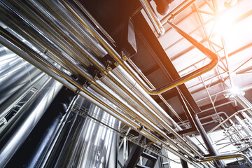 Pipes and fittings at a craft modern brewery