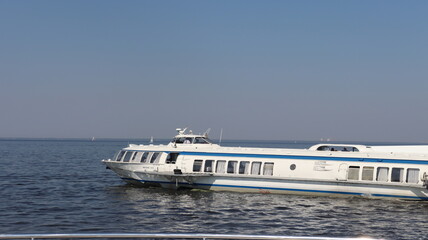 Fototapeta na wymiar speedy boats near sea pier iew