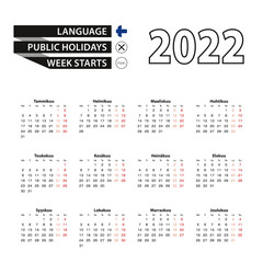 Calendar 2022 in Finnish language, week starts on Monday.