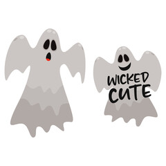 Halloween ghosts. Wicked cute text. Vector illustration.
