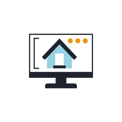 Architecture concept design in Computer icon, House architecture software icon in color icon, isolated on white background 