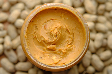 top view of peanut butter in a container ,