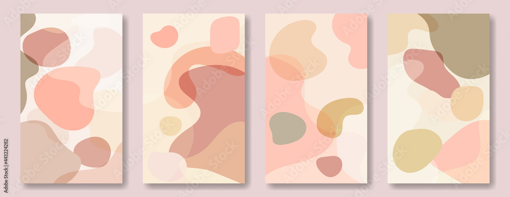 Poster futuristic abstract set in pink colors. smooth, fluid shapes in summer palette with overlapping effe