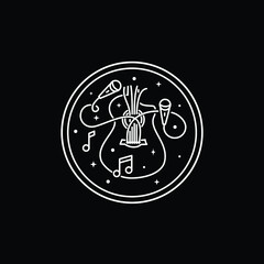 guitar music hipster hand drawn line art rock and roll logo design vector illustration